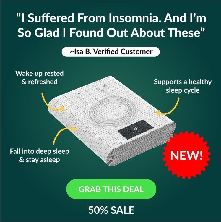 Grounding sheet static with an insomnia testimonial headline