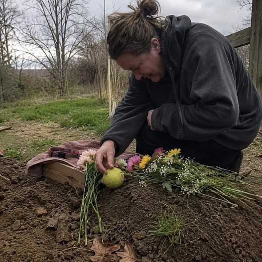 Native ad photo: a woman laying flowers on a dog grave